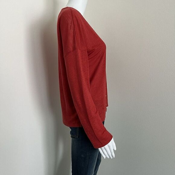 Wrap London Women's Blouse Size 4 S Red 100% Linen Scoop Neck Button - Picture 6 of 7